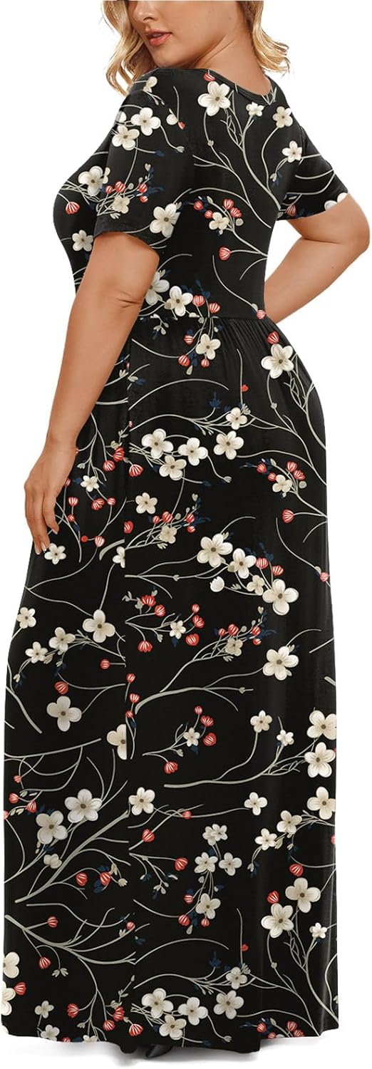 LONGYUAN Women's Plus Size Maxi Dresses for Curvy Women Summer Short Sleeve Casual 2025 Long Dress XL-6XL