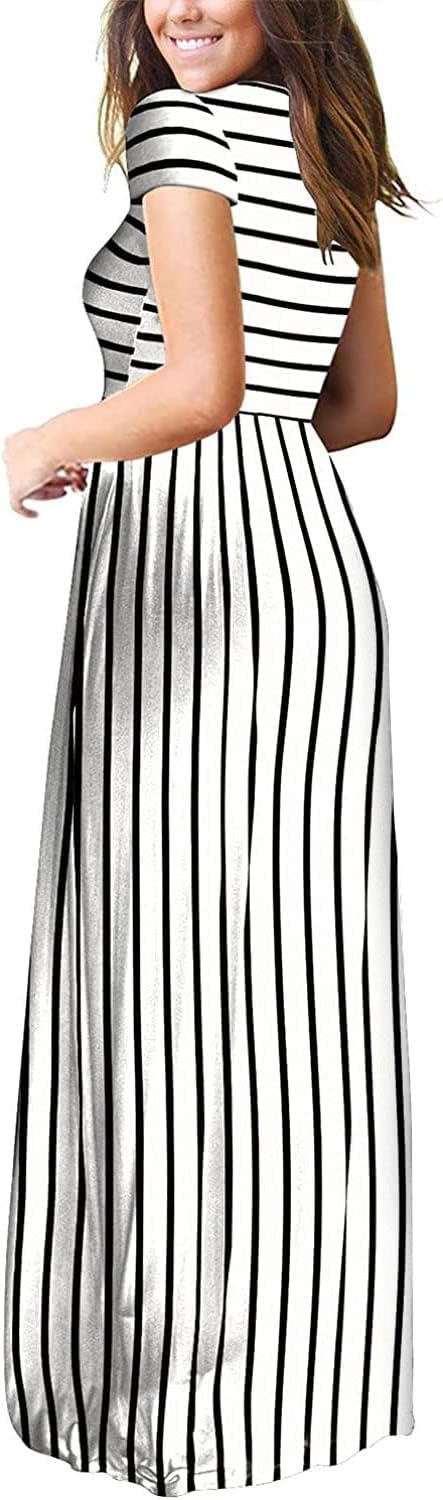 DEARCASE Maxi Dress for Women Short Sleeve Casual Summer Loose Plain Comfy Long Dresses with Pockets