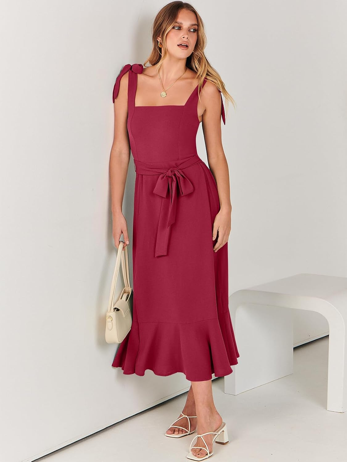 ANRABESS Women's Square Neck Ruffle Split Midi Elegant Formal Wedding Guest Cocktail Bridesmaid Graduation Party Dresses