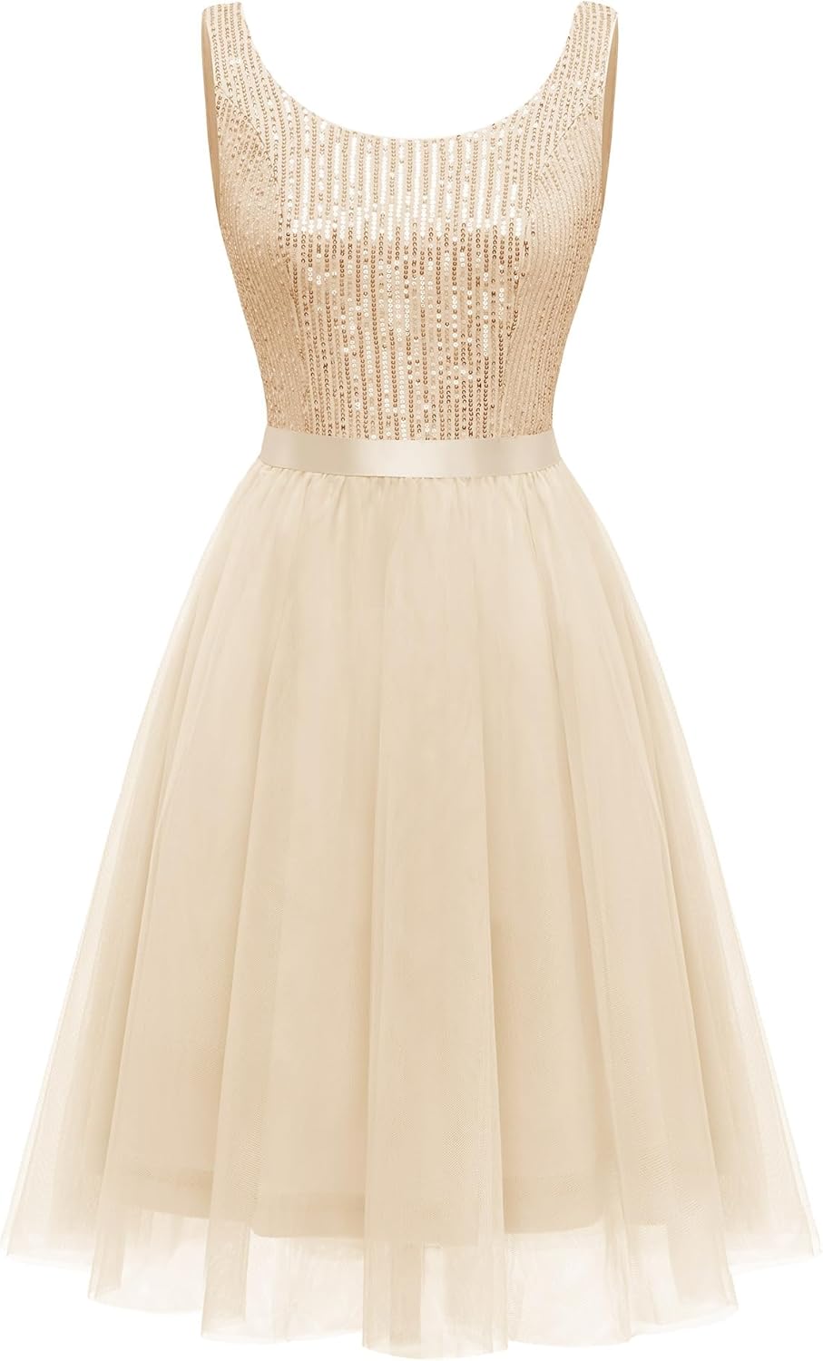 BeryLove Sequin Dress for Woman Vintage A Line Wedding Formal Swing Mesh Dress Sleeveless Cocktail Maxi Gowns