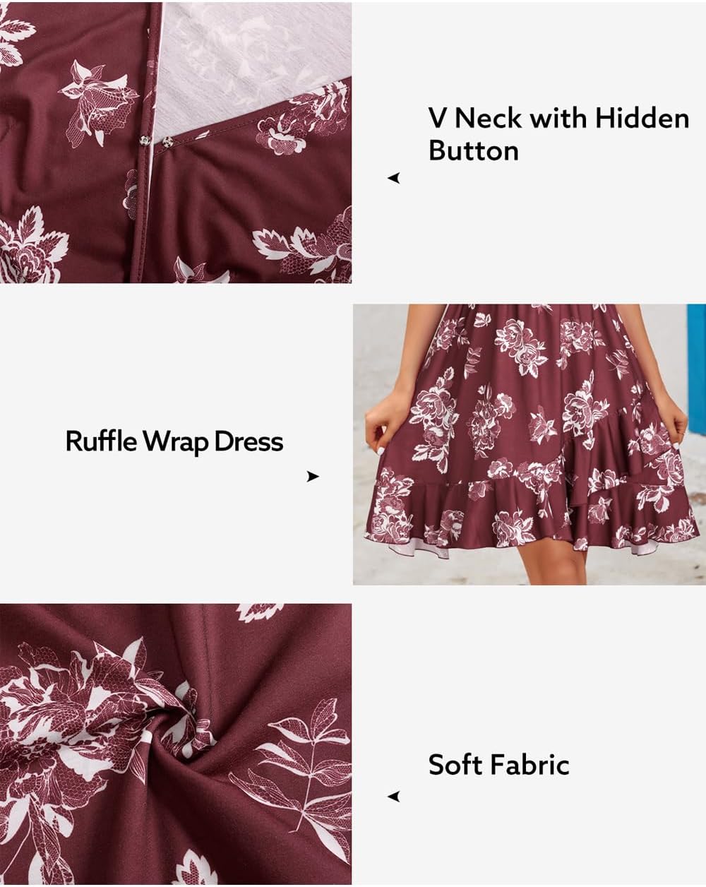 ULTRANICE Womens Summer Dresses Floral V Neck Ruffled Hem Spaghetti Spring Casual Beach Outfits Flowy Wrap Sun Dress