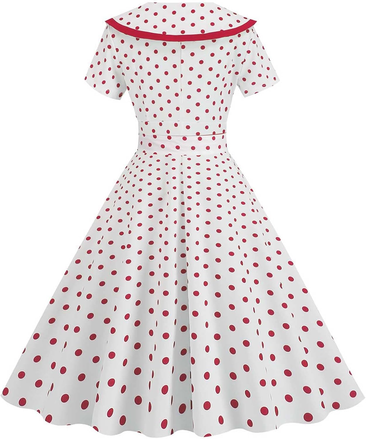Women's Lapel Rockabilly Dress Cute Polka Dot Print Audrey Dress Button Down Vintage Cocktail Dress 1950s Fairy Dress