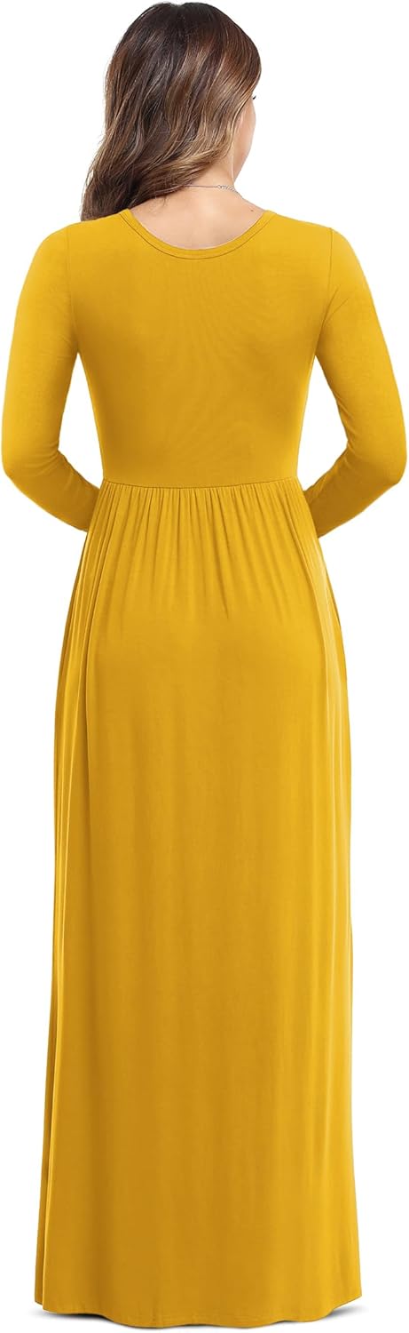 VIISHOW Women's Long Sleeve Loose Plain Maxi Dresses Casual Long Dresses with Pockets