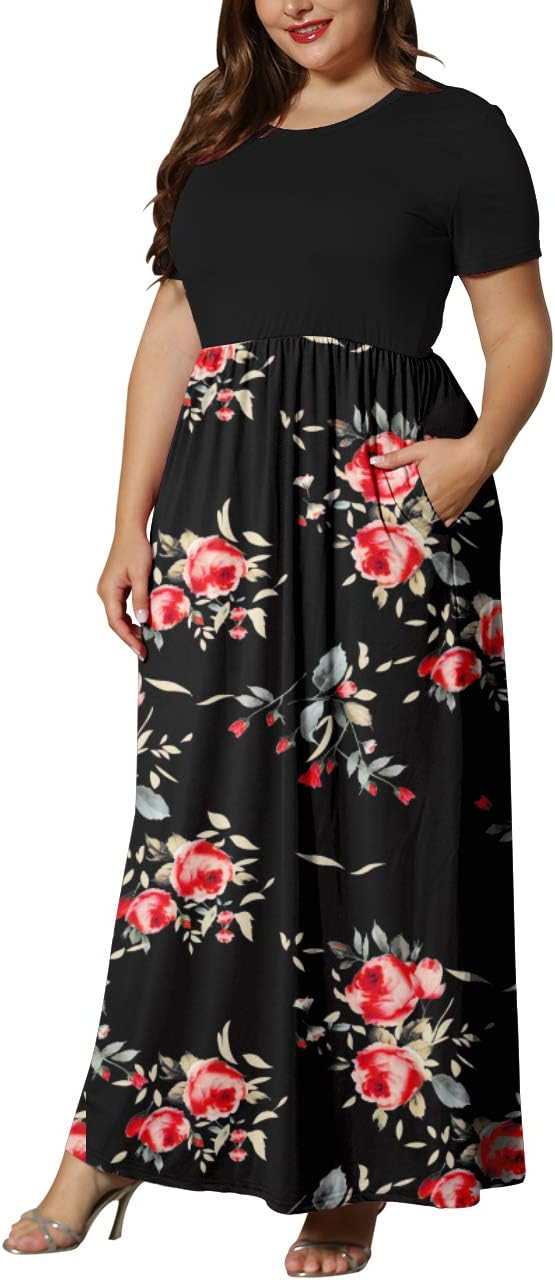 KARALIN Women’s Plus Size Maxi Dresses for Curvy Women Summer Casual Short Sleeve 2025 Long Dress 14W-26W