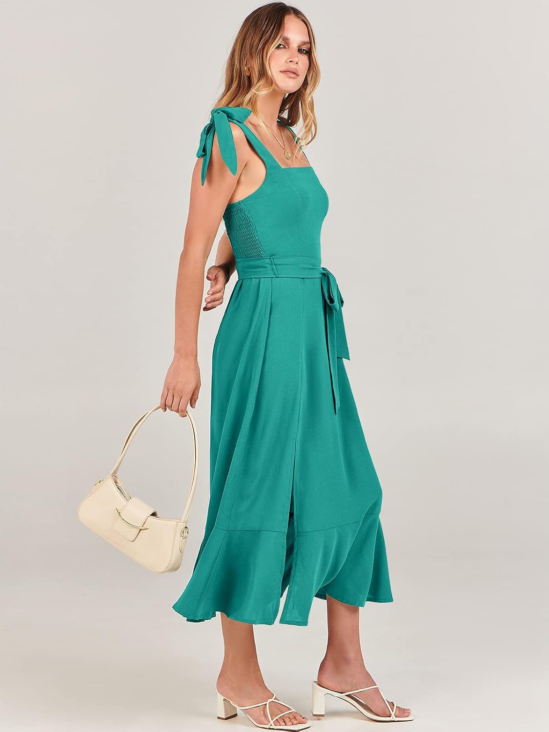 ANRABESS Women's Square Neck Ruffle Split Midi Elegant Formal Wedding Guest Cocktail Bridesmaid Graduation Party Dresses