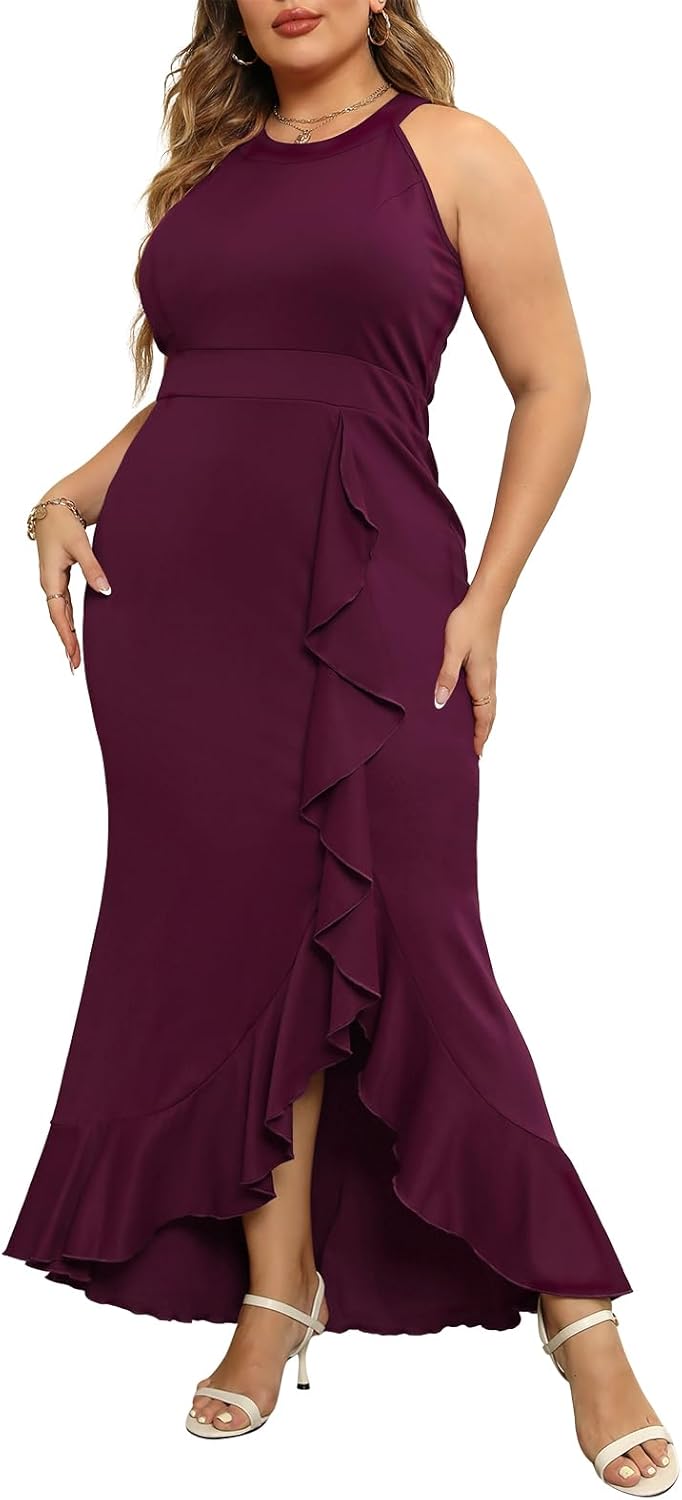 Keluummi Plus Size Long Wedding Guest Dresses for Curvy Women, Formal Evening Gown, Cocktail Dress, Mermaid