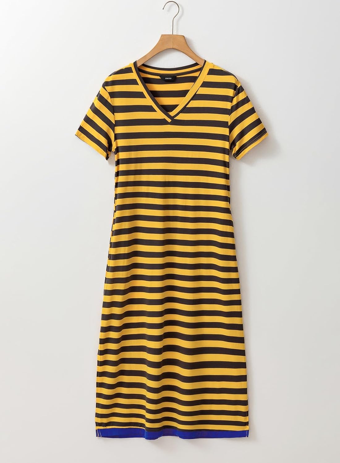 Dokotoo Summer Dress Casual Womens Fashion Short Sleeve Maxi Dress T Shirt Dress Striped Long Color Block Maxi Dress
