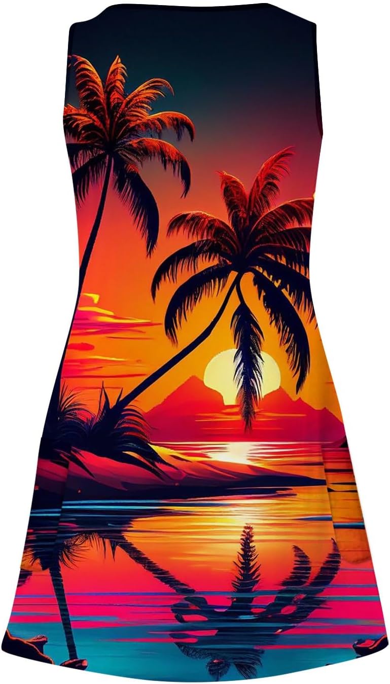 Summer Dresses for Women 2024 Vacation Trendy Sundresses Sleeveless Floral Boho Mini Dress Casual Beach Cover Ups