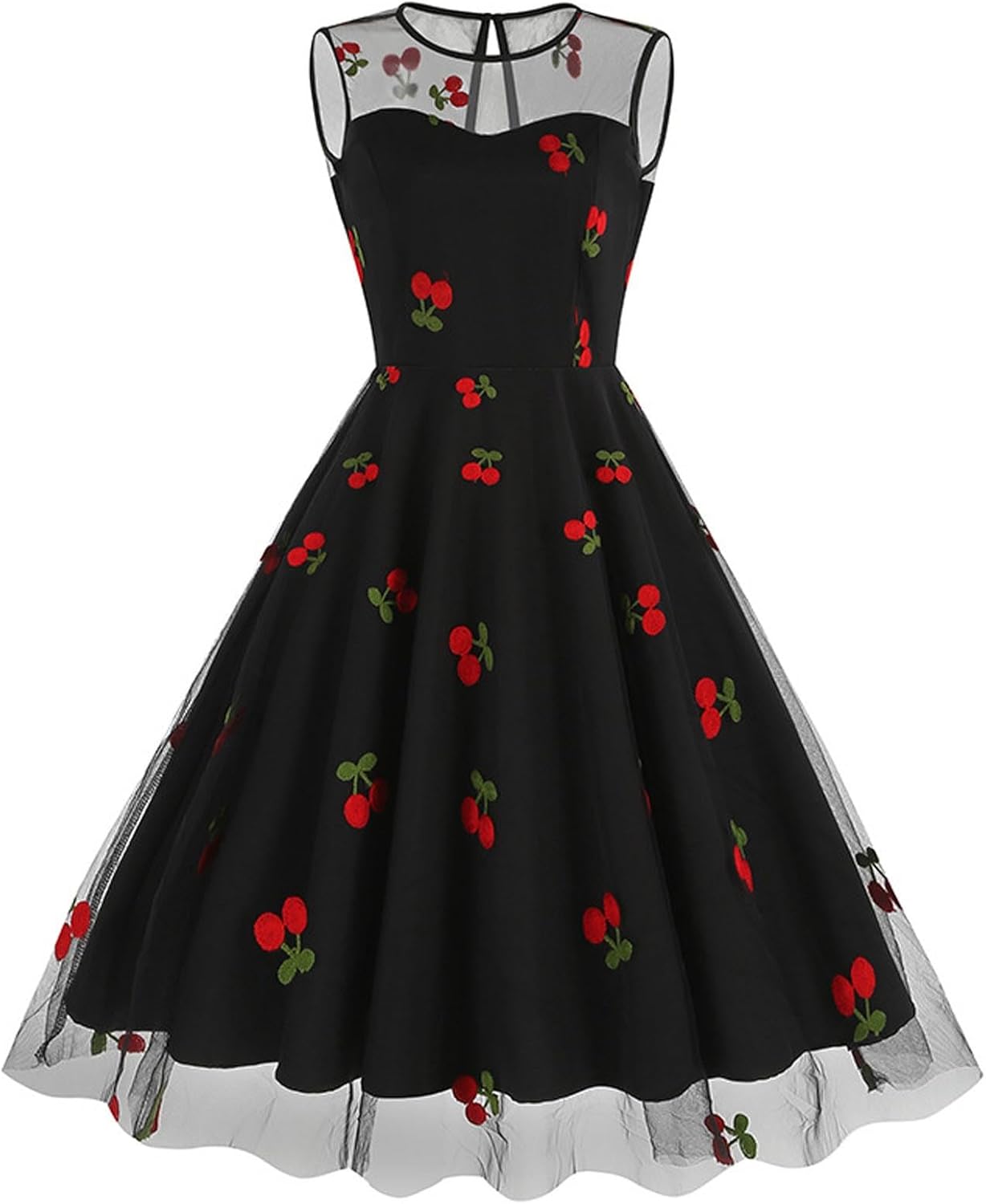 HGps8w Vintage Cocktail Dress for Women, Elegant Butterfly Embroidered Lace V Neck Sleeveless A-Line Party Swing Dresses