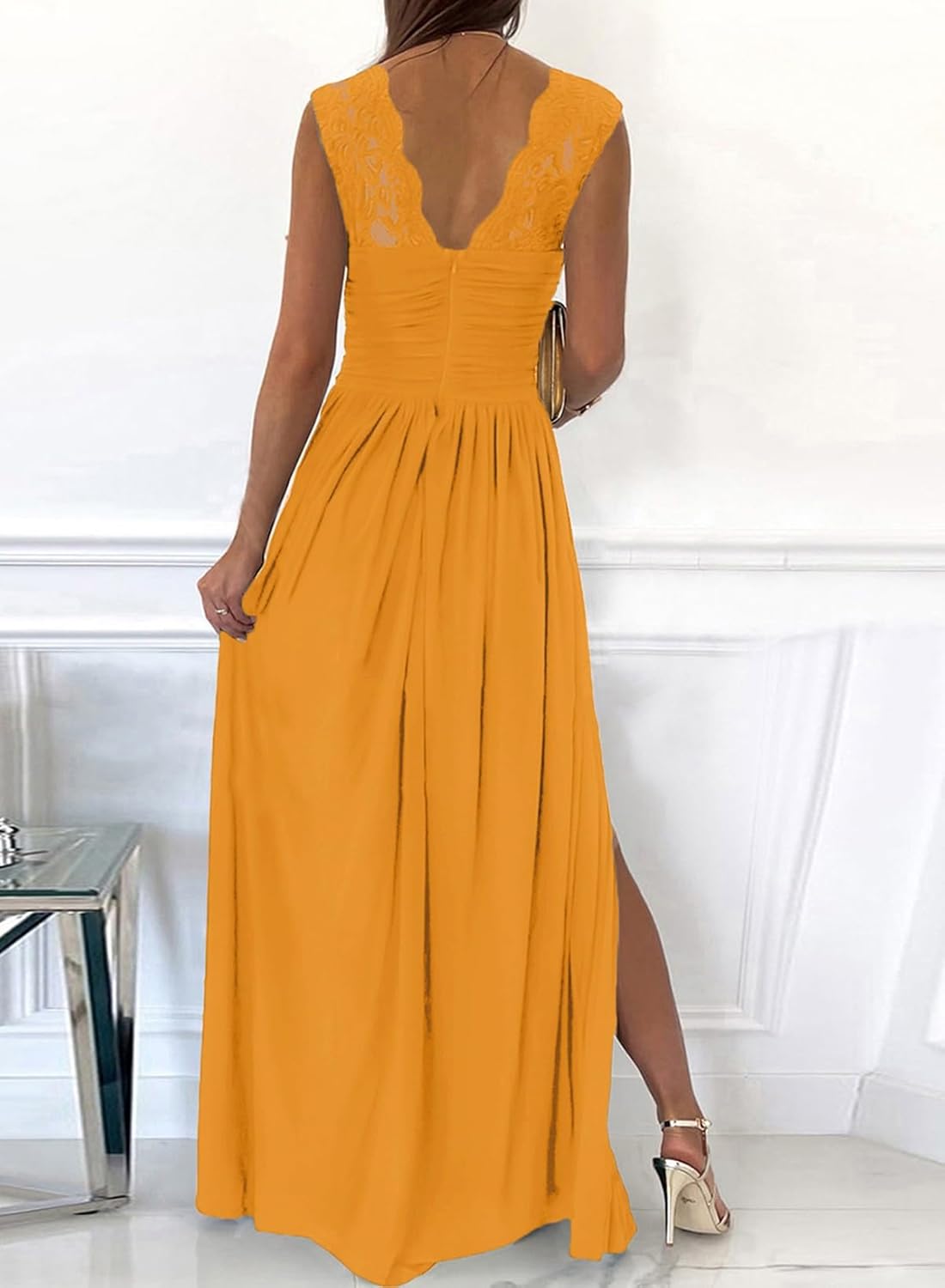 Dokotoo Womens 2025 Formal Dresses Wrap V-Neck Ruched Sexy Bridesmaid Wedding Guest Maxi Dresses