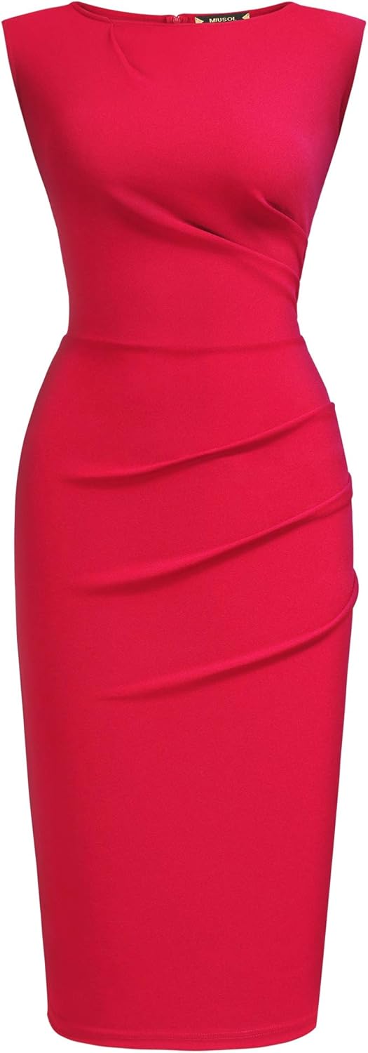 Miusol Women's Retro Ruffle Style Slim Work Pencil Dress