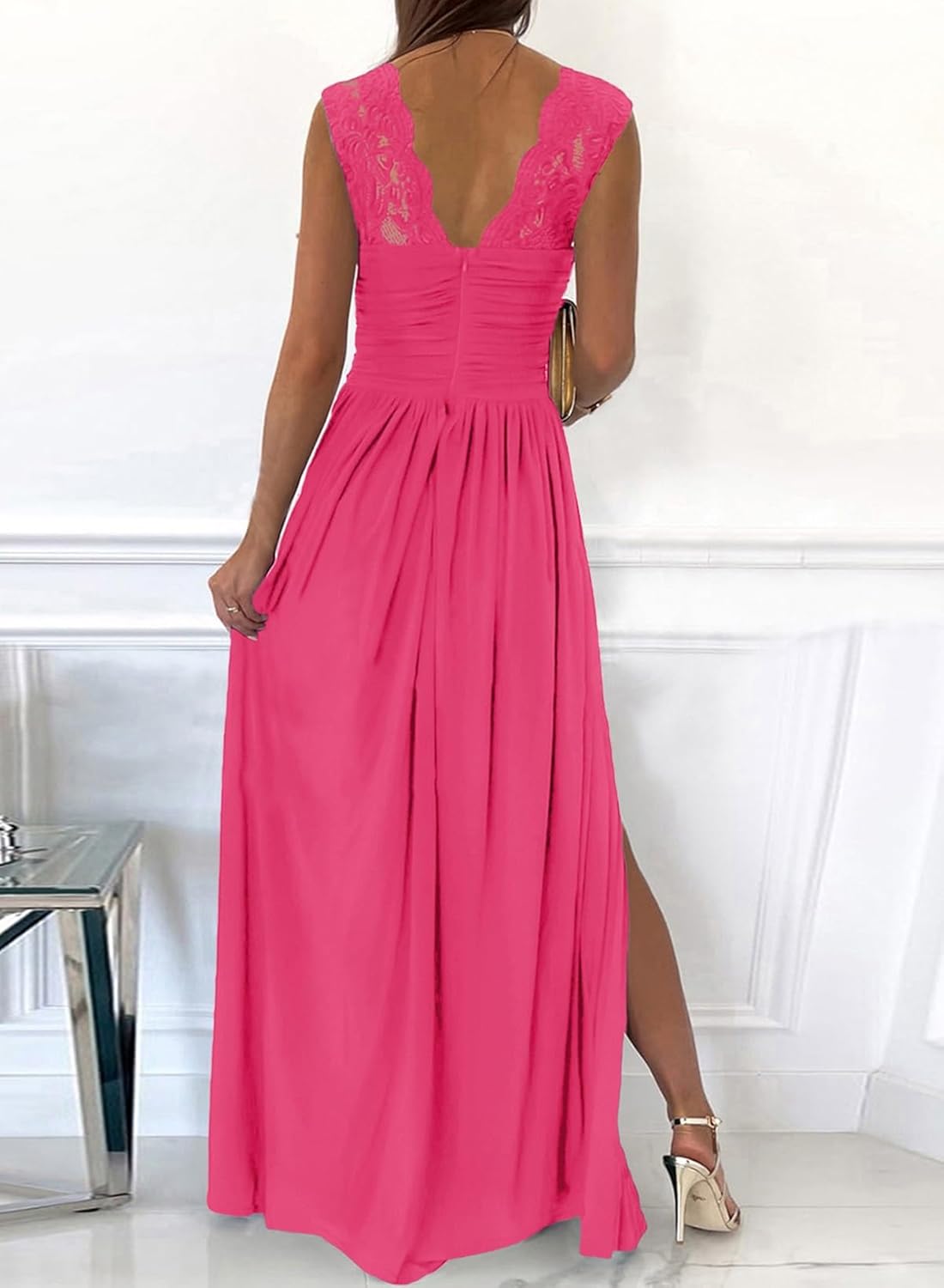 Dokotoo Womens 2025 Formal Dresses Wrap V-Neck Ruched Sexy Bridesmaid Wedding Guest Maxi Dresses