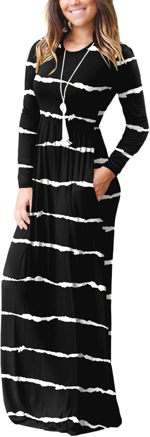 VIISHOW Women's Long Sleeve Loose Plain Maxi Dresses Casual Long Dresses with Pockets