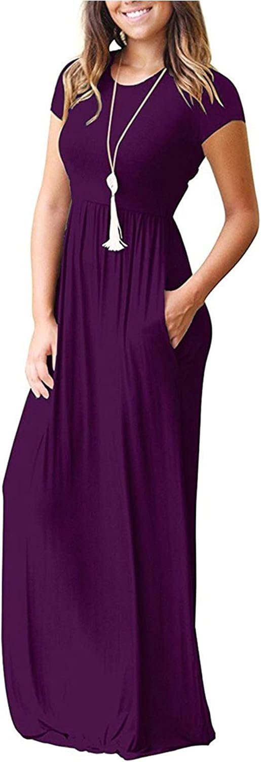 AUSELILY Women's Short Sleeve Loose Plain Casual Long Maxi Dresses for Women 2025