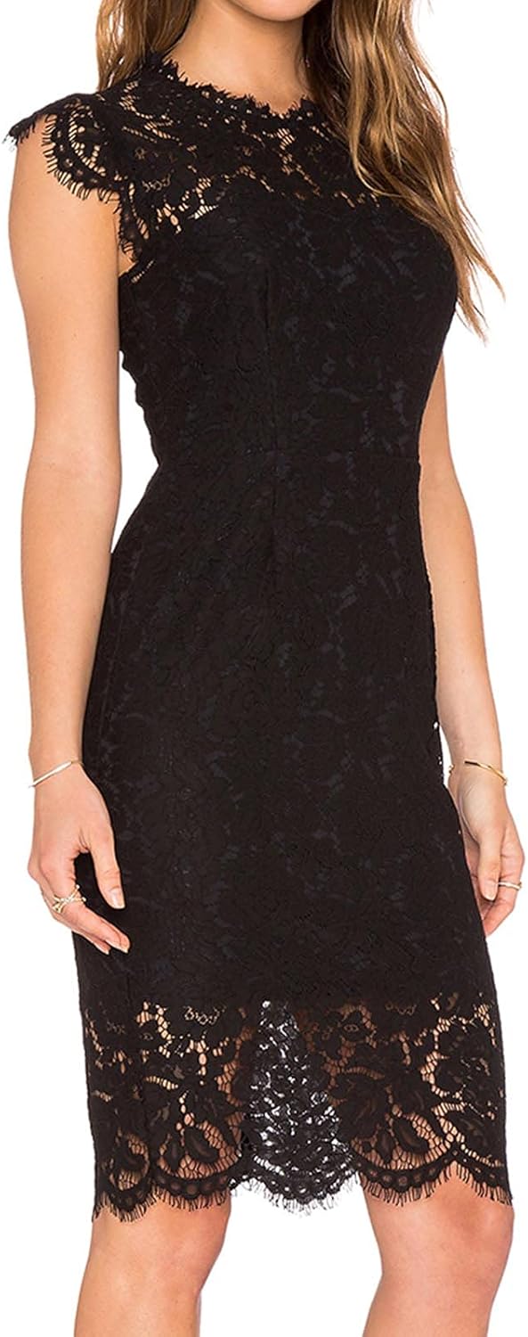 MEROKEETY Women's Sleeveless Lace Floral Elegant Cocktail Dress Crew Neck Knee Length for Party