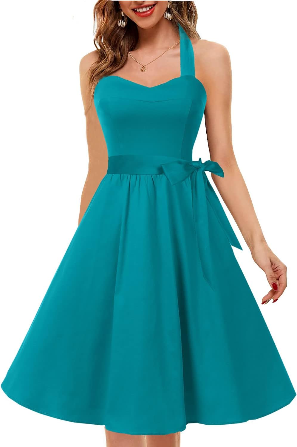 Topdress Women'sVintage Polka Audrey Dress 1950s Halter Retro Cocktail Dress