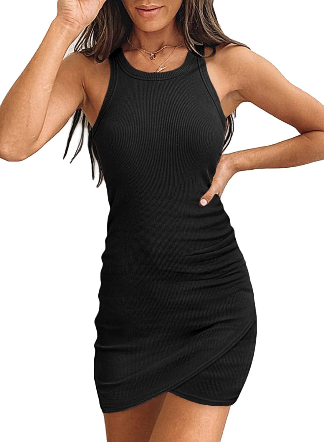 Samefar Womens Ribbed Scoop Neck Sleeveless Tank Dresses Basic Bodycon Mini Dress