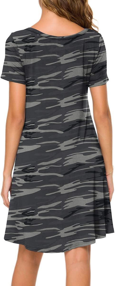 POPYOUNG 2025 Women's Summer Casual T-Shirt Dresses Crew Neck Beach Cover Up Sun Dress