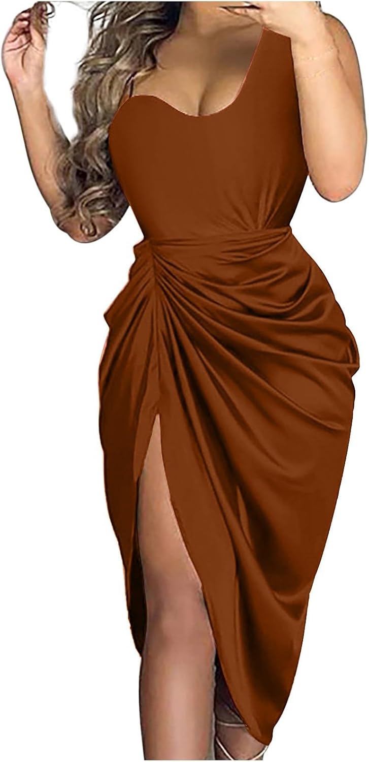OIOLOYJM Prom Dresses 2025 Wedding Guest Dresses for Women Sexy Cocktail Formal Party One Shoulder Dresses for Women 2025