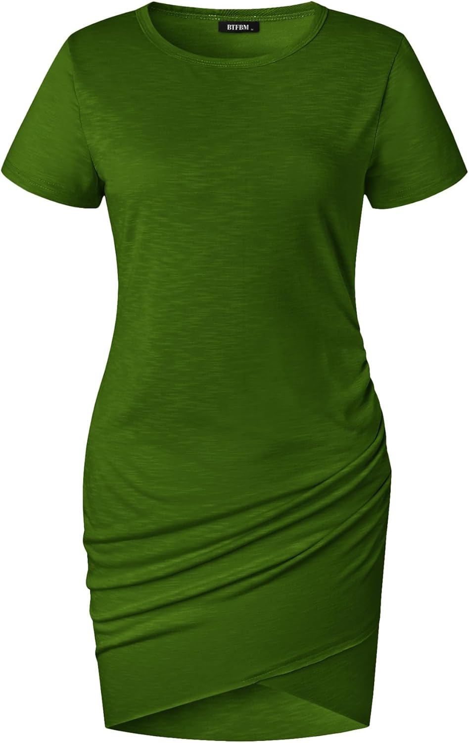 BTFBM Women's 2025 Summer Casual Beach Dresses Crew Neck Short Sleeve Wrap Party Club Mini Ruched Bodycon T Shirt Dress