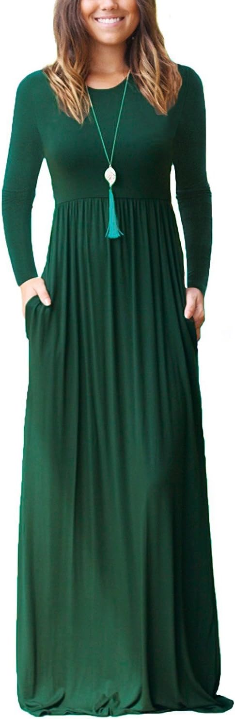 VIISHOW Women's Long Sleeve Loose Plain Maxi Dresses Casual Long Dresses with Pockets