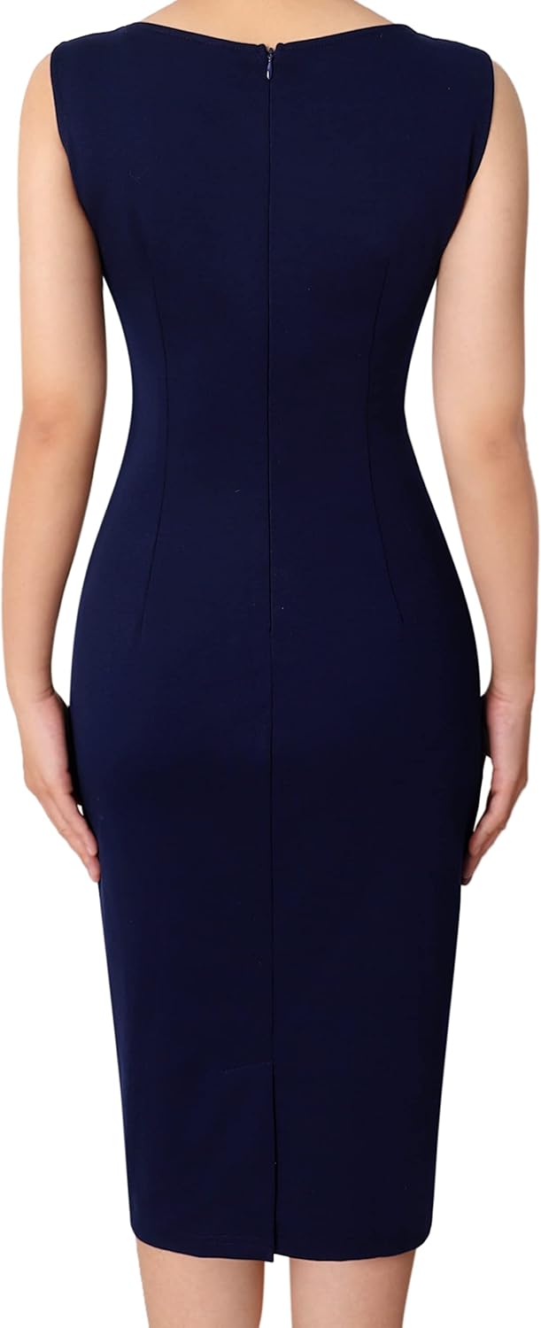VFSHOW Womens Elegant Slim Front Zipper up Work Business Office Party Sheath Dress