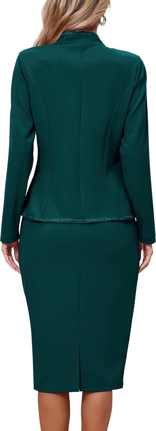 Women 2 Piece Business Suit Elegant Blazer Jacket and Skirt Sets Work Formal Office Clothes Suits
