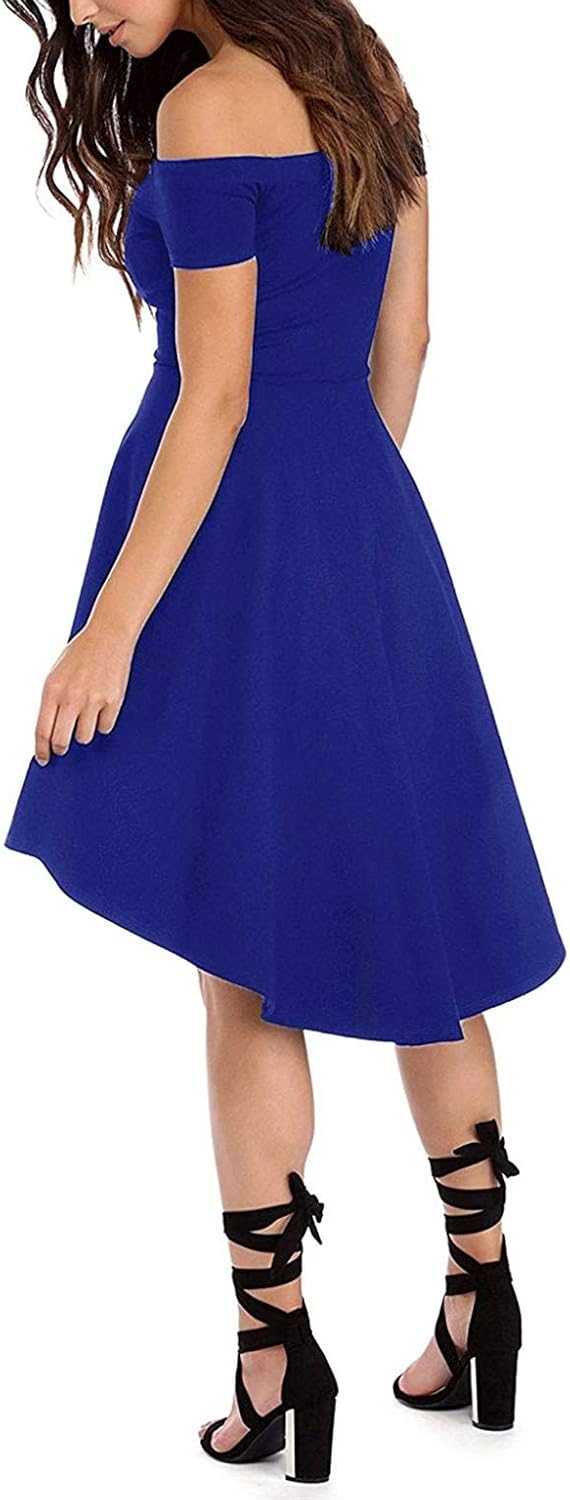 Sarin Mathews Womens Off The Shoulder Short Sleeve High Low Cocktail Skater Dress