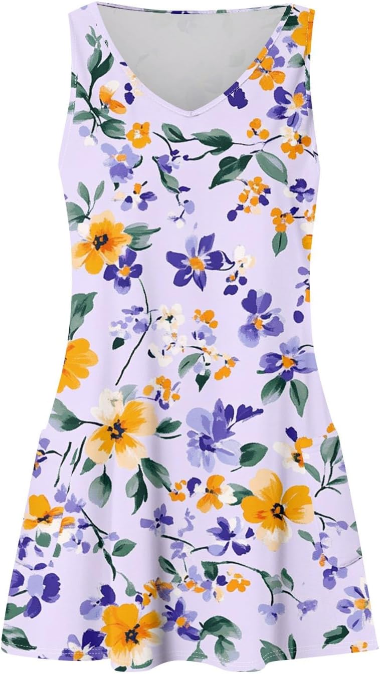 NBXNZWF Women Summer Casual Dress 2025 Casual Loose Sleeveless V-Neck Sundresses A Line Tshirt Beach Dresses with Pockets