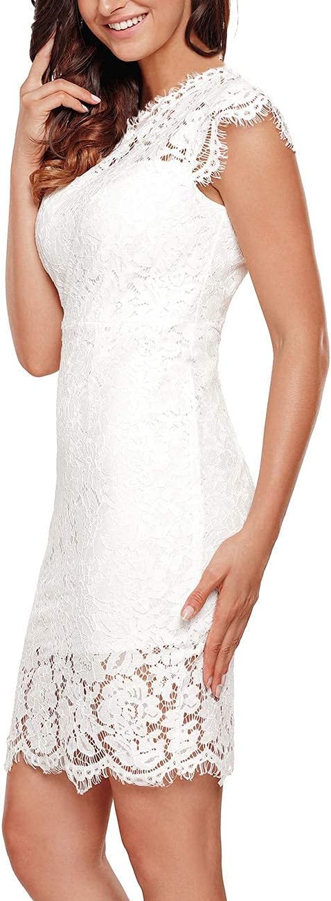 MEROKEETY Women's Sleeveless Lace Floral Elegant Cocktail Dress Crew Neck Knee Length for Party