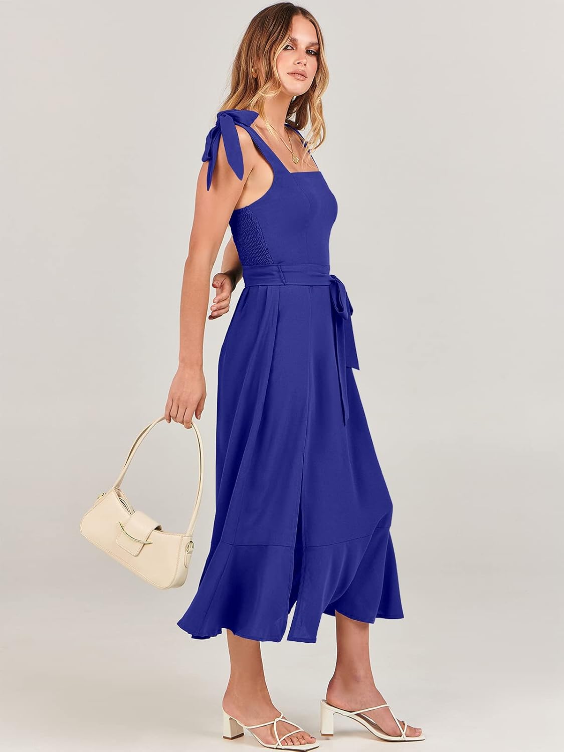 ANRABESS Women's Square Neck Ruffle Split Midi Elegant Formal Wedding Guest Cocktail Bridesmaid Graduation Party Dresses
