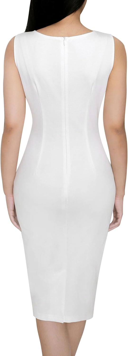 VFSHOW Womens Elegant Slim Front Zipper up Work Business Office Party Sheath Dress