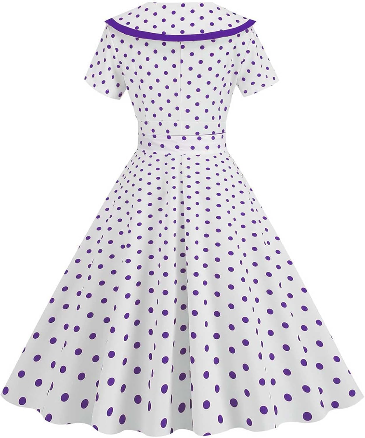 Women's Lapel Rockabilly Dress Cute Polka Dot Print Audrey Dress Button Down Vintage Cocktail Dress 1950s Fairy Dress