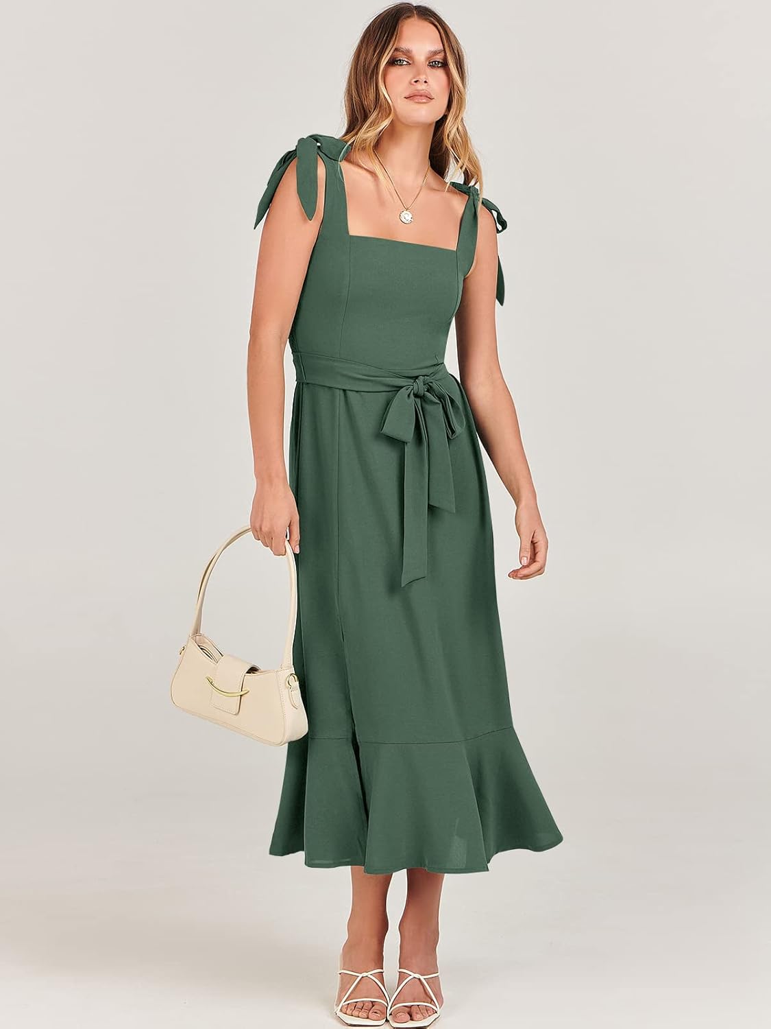 ANRABESS Women's Square Neck Ruffle Split Midi Elegant Formal Wedding Guest Cocktail Bridesmaid Graduation Party Dresses