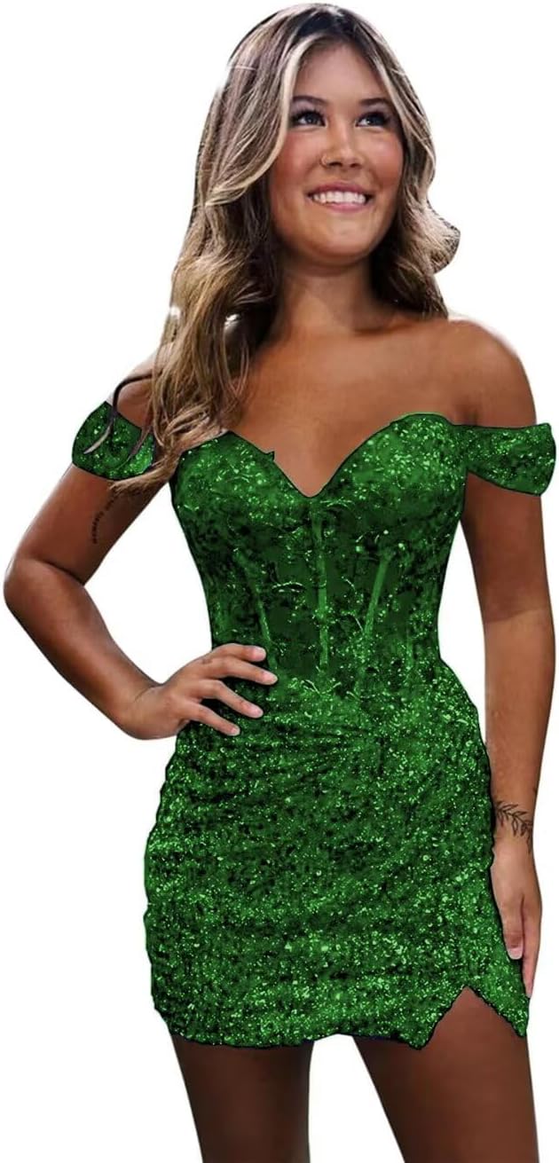 Sparkly Off Shoulder Sequin Homecoming Dresses 2025 Short Tight Mermaid Cocktail Dress Teens HOCO Corset Gowns