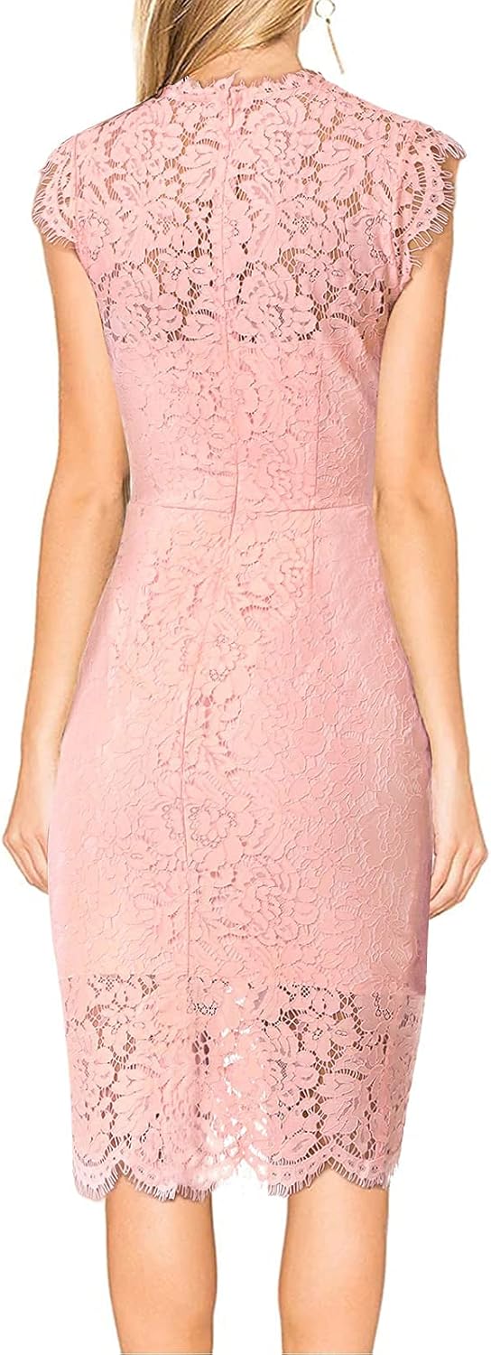 MEROKEETY Women's Sleeveless Lace Floral Elegant Cocktail Dress Crew Neck Knee Length for Party