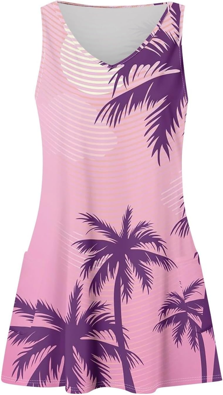 Women's Summer Dresses 2025 Beach Casual Sleeveless Floral Print Boho Tank Dress V Neck Ruffle Dresses