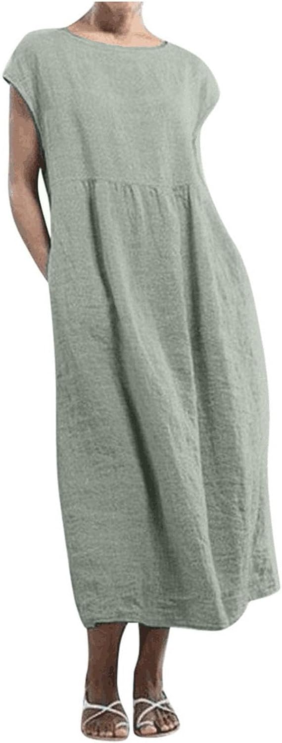 Linen Dresses for Women 2025 Summer Fashion Solid Color Sleeveless Dresses Beach Flowy Maxi Dresses Casual Sundress