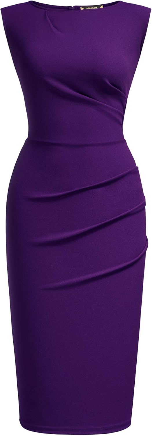 Miusol Women's Retro Ruffle Style Slim Work Pencil Dress