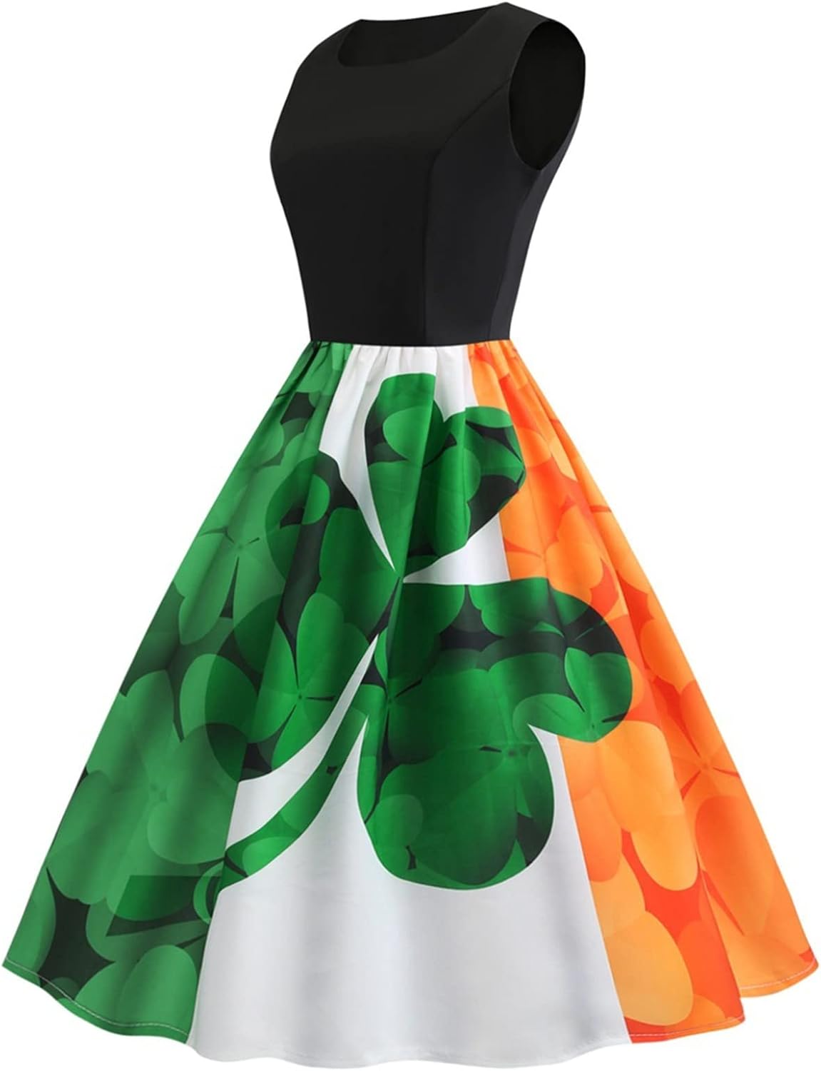 aihihe St Patricks Day Dress for Women A Line Pleated Hepburn Dress Lukcy Shamrock Print Irish Dress 2024 Vintage Dress