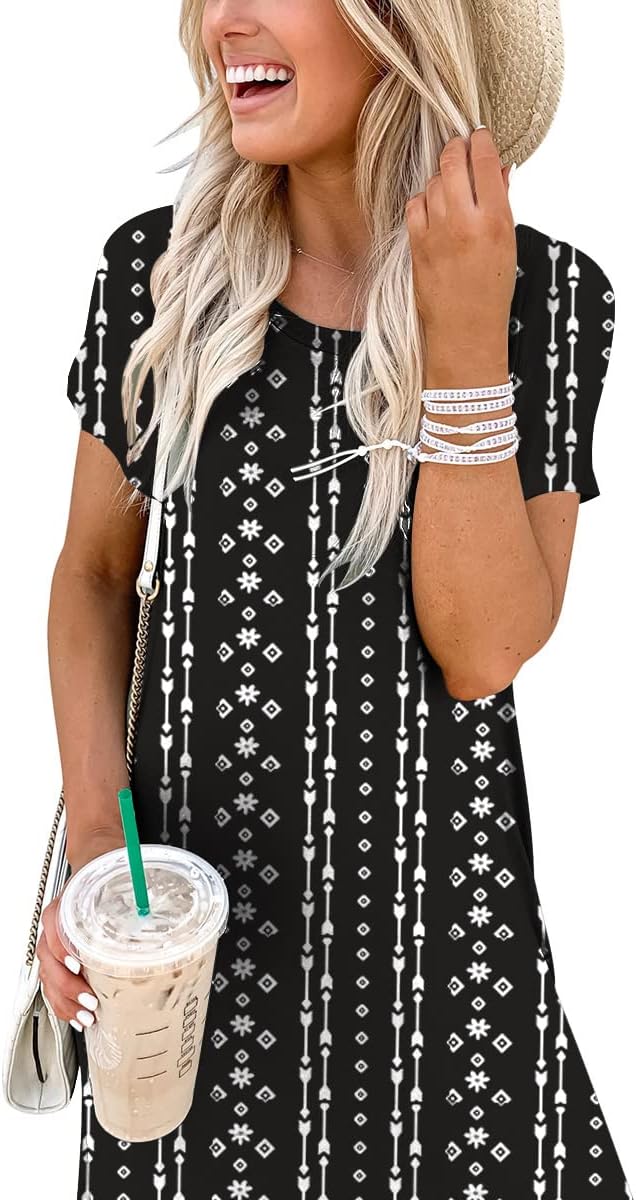 ANRABESS Women's Summer Casual Loose Short Sleeve Long T Shirt Dress Split Maxi Beach Sundress Travel Vacation Outfits