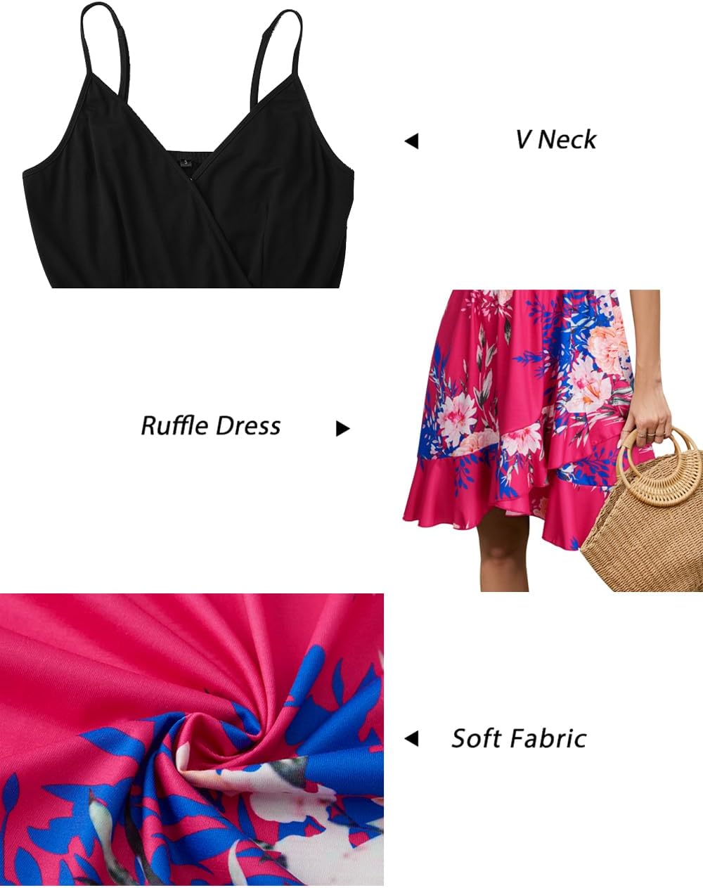 ULTRANICE Womens Summer Dresses Floral V Neck Ruffled Hem Spaghetti Spring Casual Beach Outfits Flowy Wrap Sun Dress