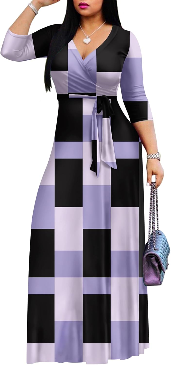FANDEE Plus Size Maxi Dress for Women Casual Summer Sundress V-Neck 3/4 Sleeve