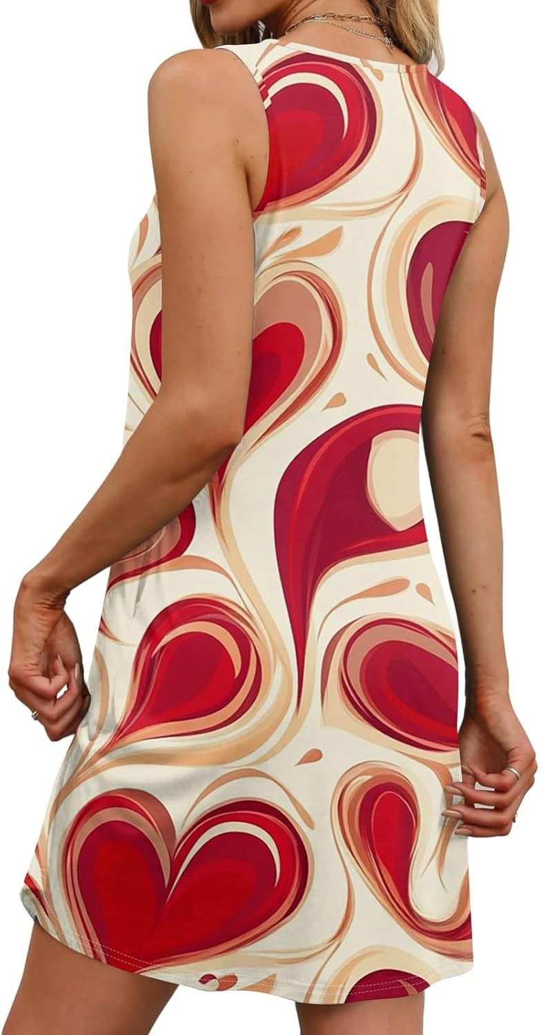 Women's Casual Sundress with Pockets Summer Boho Beach Dress,Holiday Hresses for Woment-Shirts Dress U Neck Loose Tank