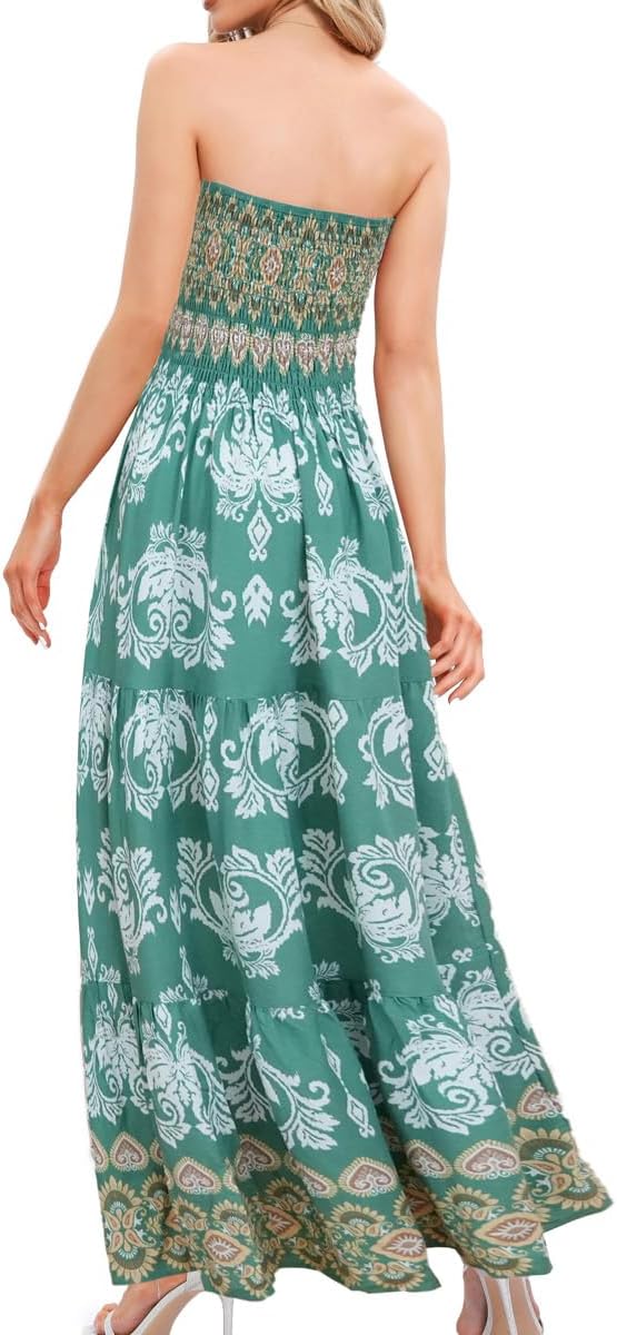 Women's Summer Strapless Tube Top Maxi Dresses Off Shoulder Boho Beach Long Dress