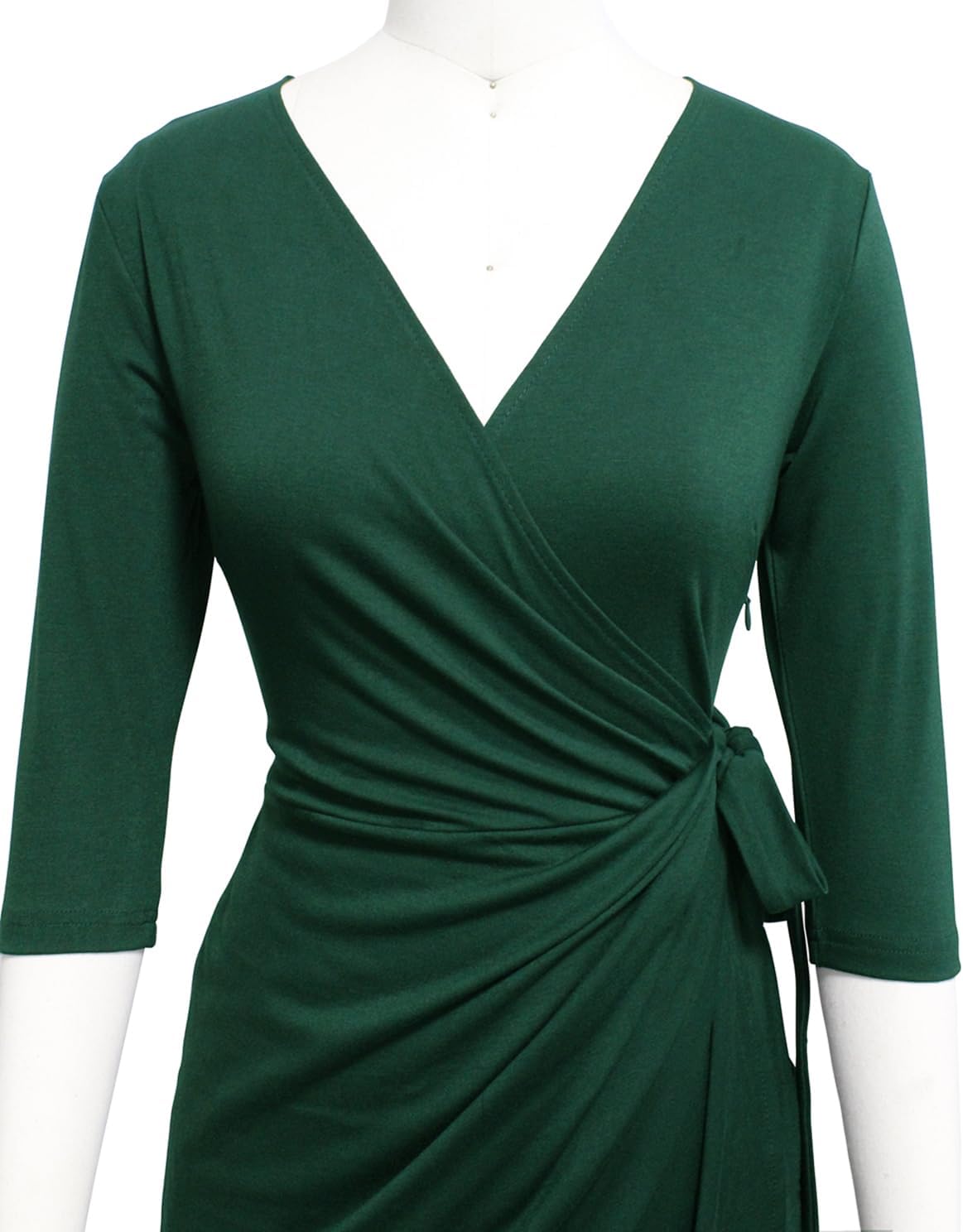 Berydress Women's Classic 3/4 Sleeve V Neck Sheath Casual Party Work Faux Black Wrap Dress