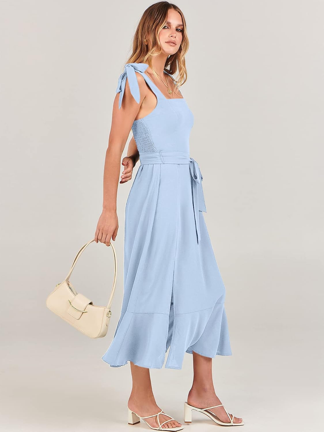 ANRABESS Women's Square Neck Ruffle Split Midi Elegant Formal Wedding Guest Cocktail Bridesmaid Graduation Party Dresses