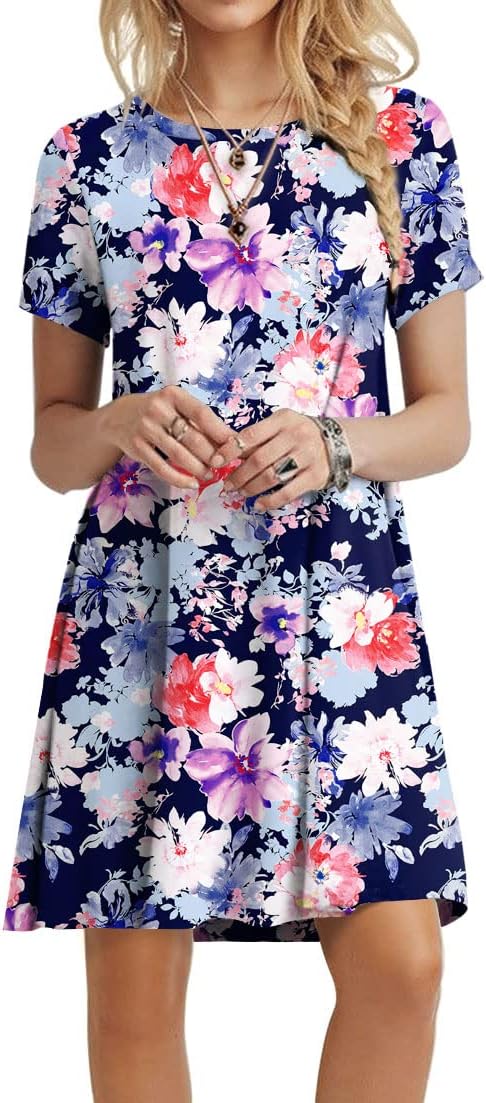 POPYOUNG 2025 Women's Summer Casual T-Shirt Dresses Crew Neck Beach Cover Up Sun Dress
