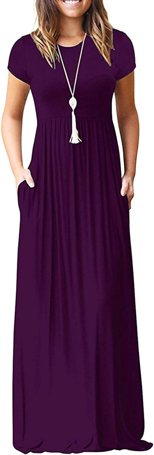 AUSELILY Women's Short Sleeve Loose Plain Casual Long Maxi Dresses for Women 2025