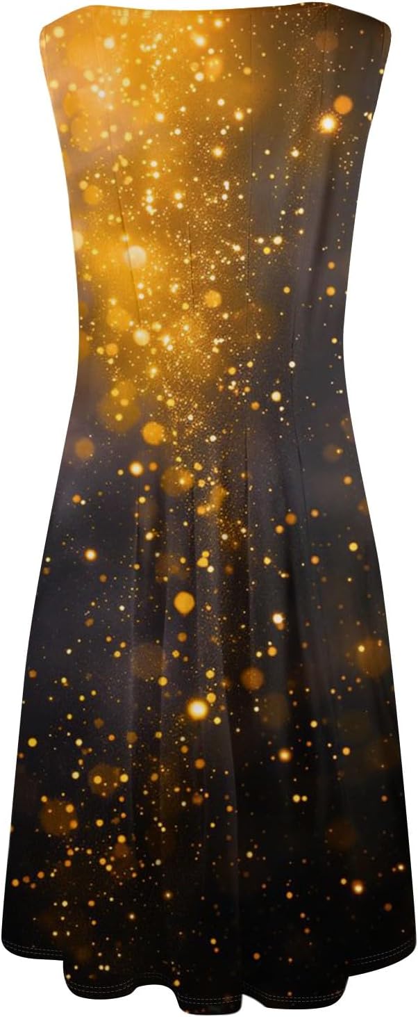 Womens Tank Sundress 2025 Casual Floral Print Tshirt Dress Swing Sleeveless Midi Dress Crewneck Pleated Summer Dresses